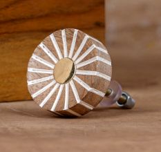Round Brown and White Wooden Drawer Knobs